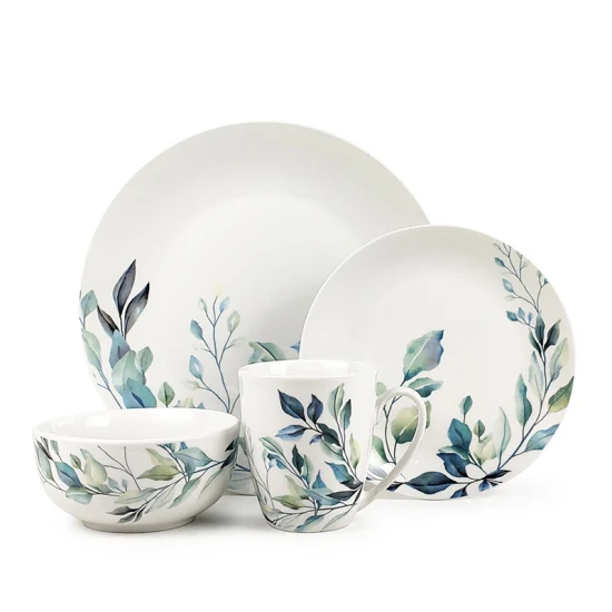 Service de table en porcelaine de Style anglais Floral, 12 pièces/16 pièces, nouveau moderne, avec plats en porcelaine blanche