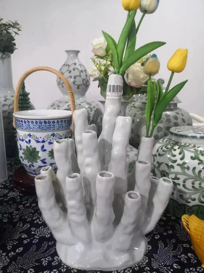 Vase à fleurs en porcelaine blanche irrégulière, statues décoratives en céramique de corail